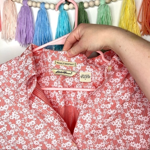 Eddie Bauer Vintage Wrinkle Resistant Floral 3/4 Sleeve Button Down Blouse Large - Picture 8 of 14
